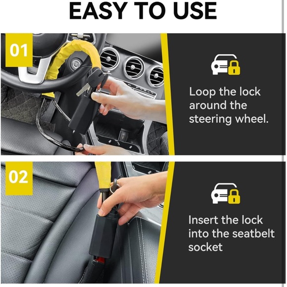 Universal Fit Steering Wheel Lock&SeatBelt AntiTheft Lock w Keys🔐4Car🚗Security - Picture 6 of 8